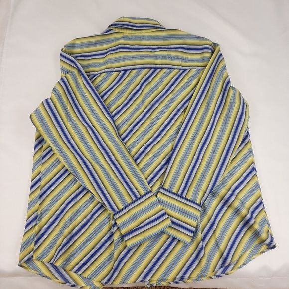 Tommy Hilfiger blouse womens 16 cotton double button diagonal stripe blue yellow - Picture 6 of 16